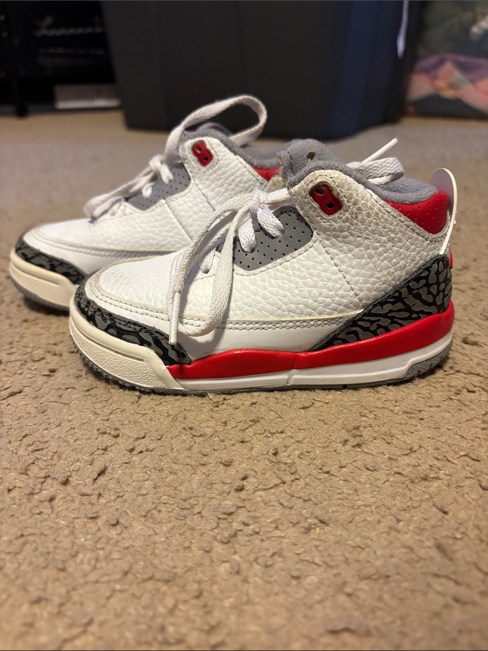 Kids White and Red Retro Basketball Sneakers